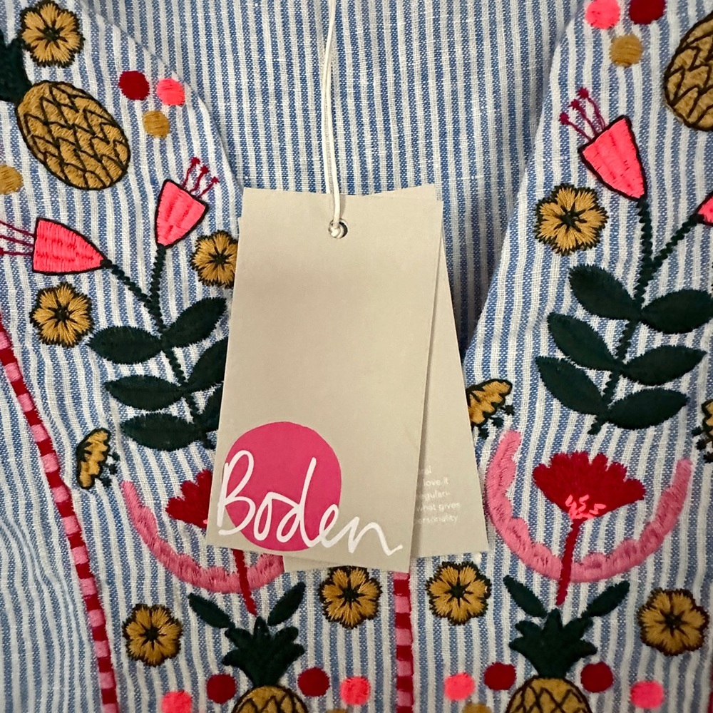 Boden Pink and Blue Embroidered Casual Dress - Picture 3 of 4